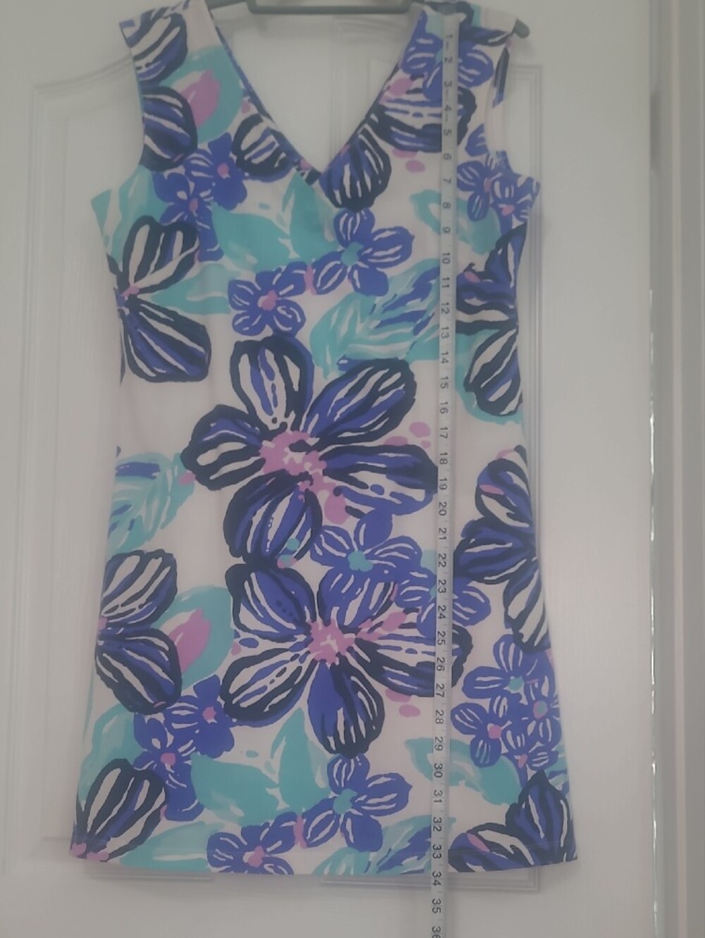 MAHI GOLD White Mini Dress with Blue, Aqua & Lilac Floral Print - Picture 5 of 8